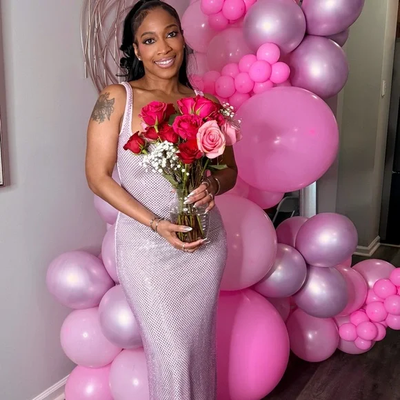 Sequin Mesh Maxi Dress in Pink - Women worn once - Picture 8 of 8